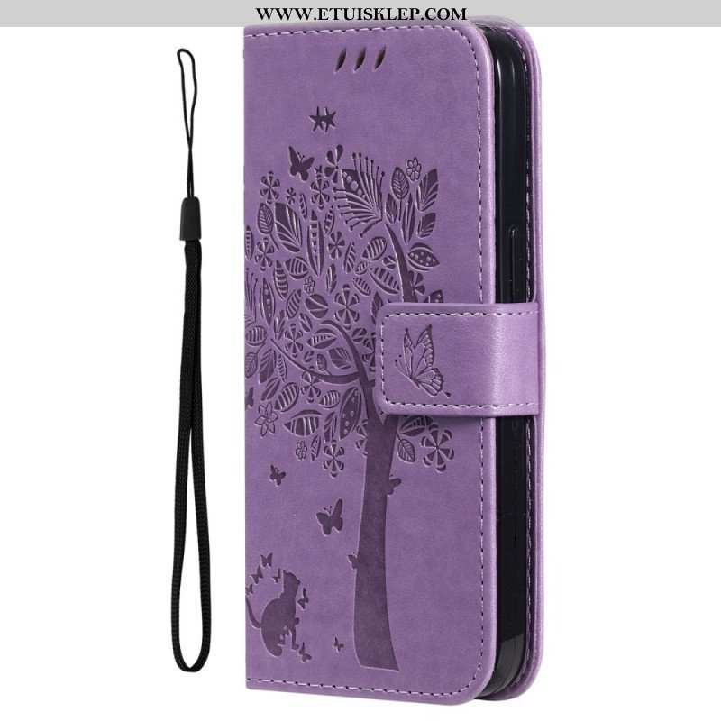 Etui Folio do Honor Magic 5 Lite z Łańcuch Drzewo I Pasiasty Kot